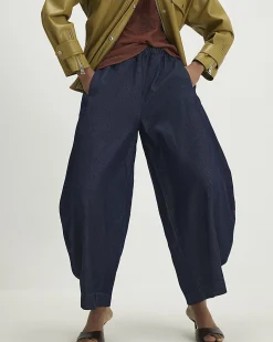 Blue Elasticated Horseshoe Barrel Leg Jeans