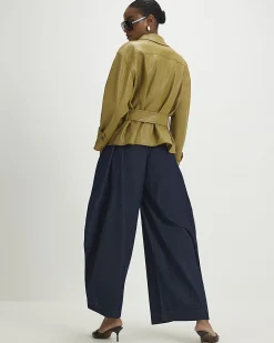 Blue Elasticated Horseshoe Barrel Leg Jeans
