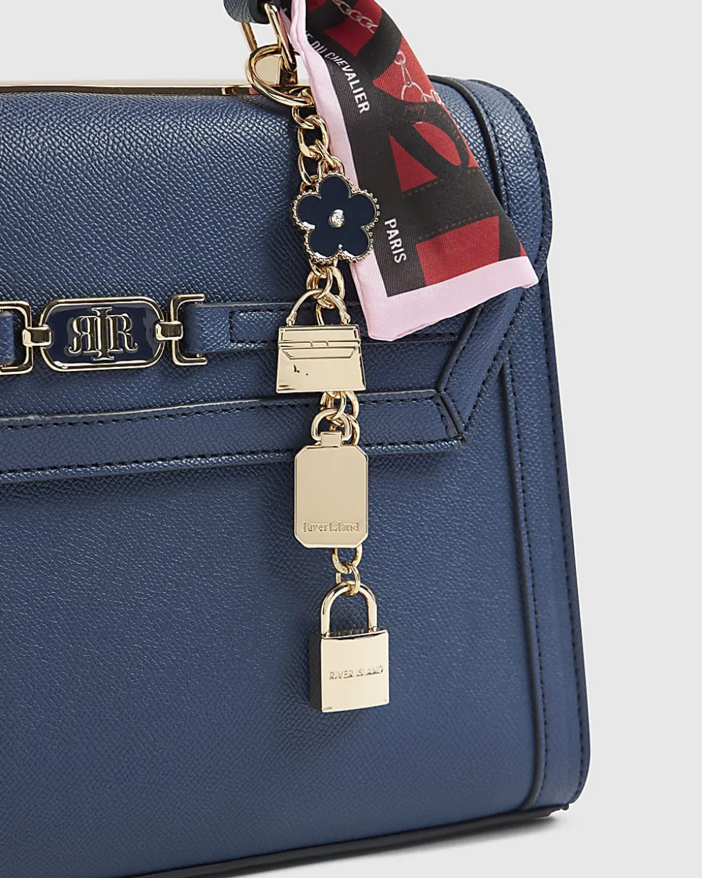 Blue Embossed Charm Tote Bag