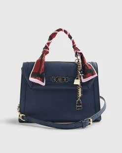 Blue Embossed Charm Tote Bag