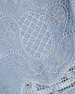 Blue Embroidered Denim Shell Crop Top