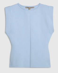 Blue Fitted Knit Sleeveless Top