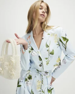 Blue Floral Cropped Blazer