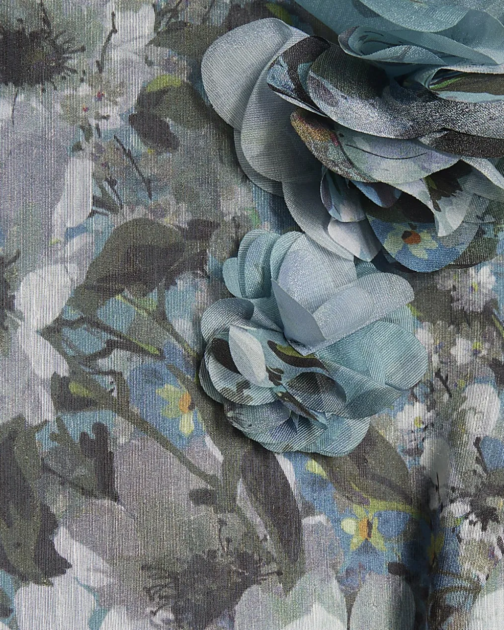 Blue Floral 3D Corsage Midi Dress
