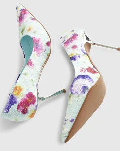 Blue Floral Embellished Court Heels
