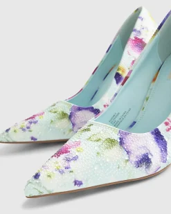 Blue Floral Embellished Court Heels