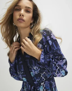 Blue Floral Mini Shirt Dress