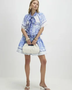Blue Floral Pussybow Blouse
