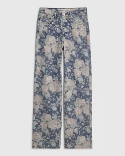 Blue Floral Relaxed Straight Jeans