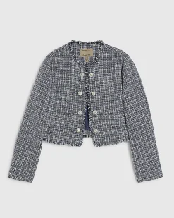 Blue Frayed Edge Boucle Jacket