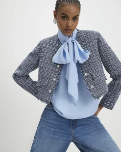Blue Frayed Edge Boucle Jacket