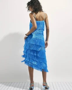 Blue Fringed Midi Dress