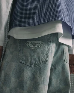 Blue Geometric Print Denim Shorts