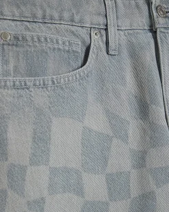 Blue Geometric Print Denim Shorts