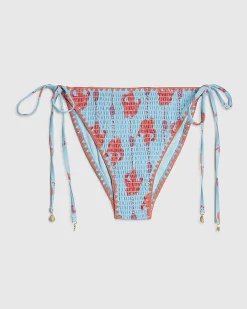Blue High Leg Shirred Palm Bikini Bottoms