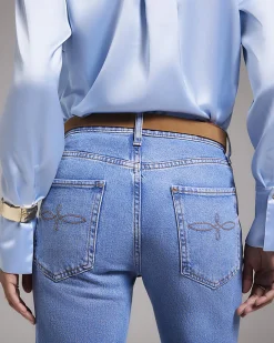 Blue High Waisted Belted Straight Leg Jeans