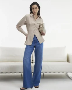 Blue High Waisted Relaxed Straight Leg Jeans