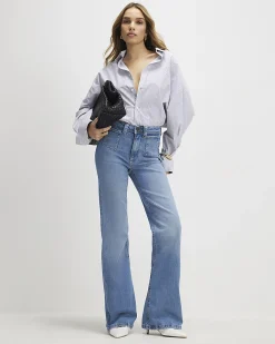 Blue High Waisted Relaxed Flare Jeans