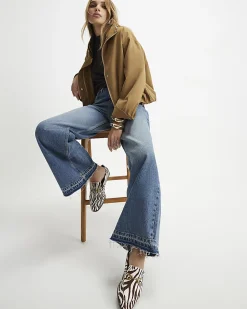 Blue High Waisted Wide Leg Jeans