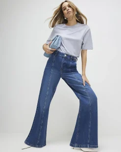 Blue High Waisted Wide Leg Snaffle Jeans