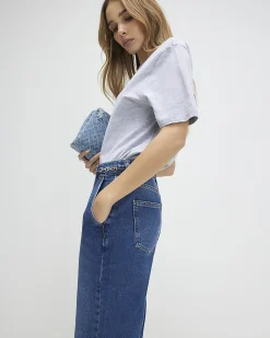 Blue High Waisted Wide Leg Snaffle Jeans