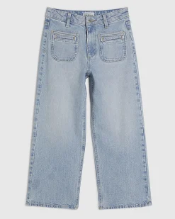 Blue High Waisted Wide Leg Cropped Jeans