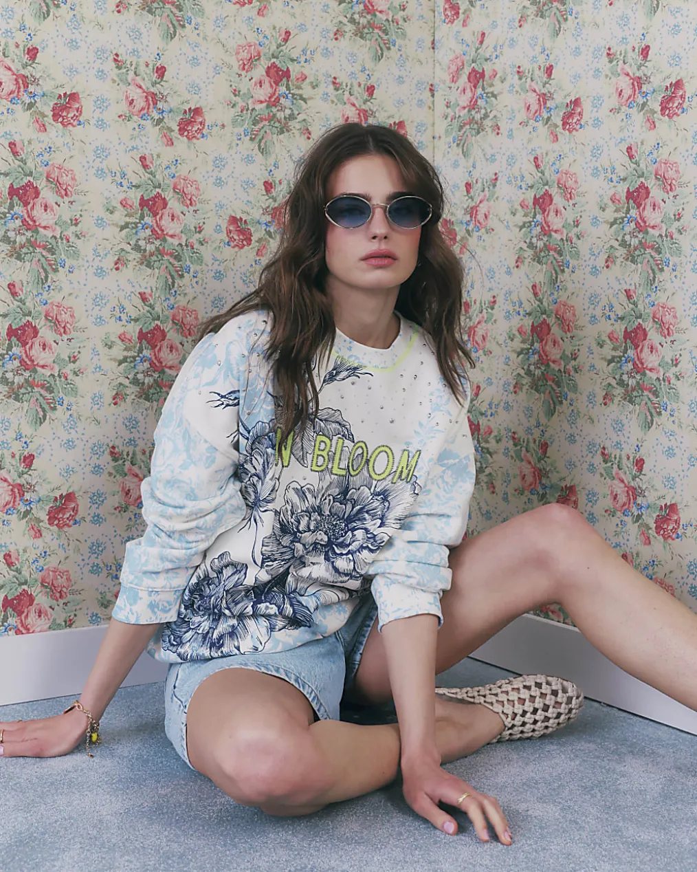 Blue In Bloom Cotton Rich Sweatshirt