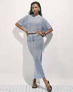 Blue Knit Midi Beach Skirt