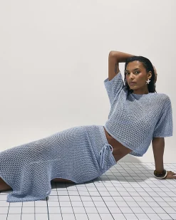 Blue Knit Midi Beach Skirt