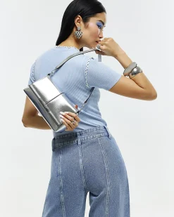 Blue Knitted Short Sleeve Frill Top