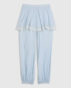 Blue Lace Trim Balloon Leg Trousers