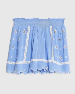 Blue Lace Trim Embellished Beach Shorts