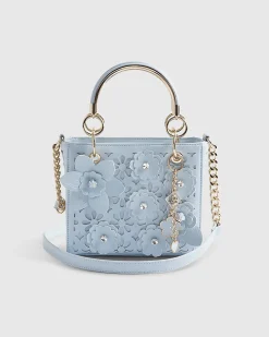 Blue Laser Cut Floral Tote Bag