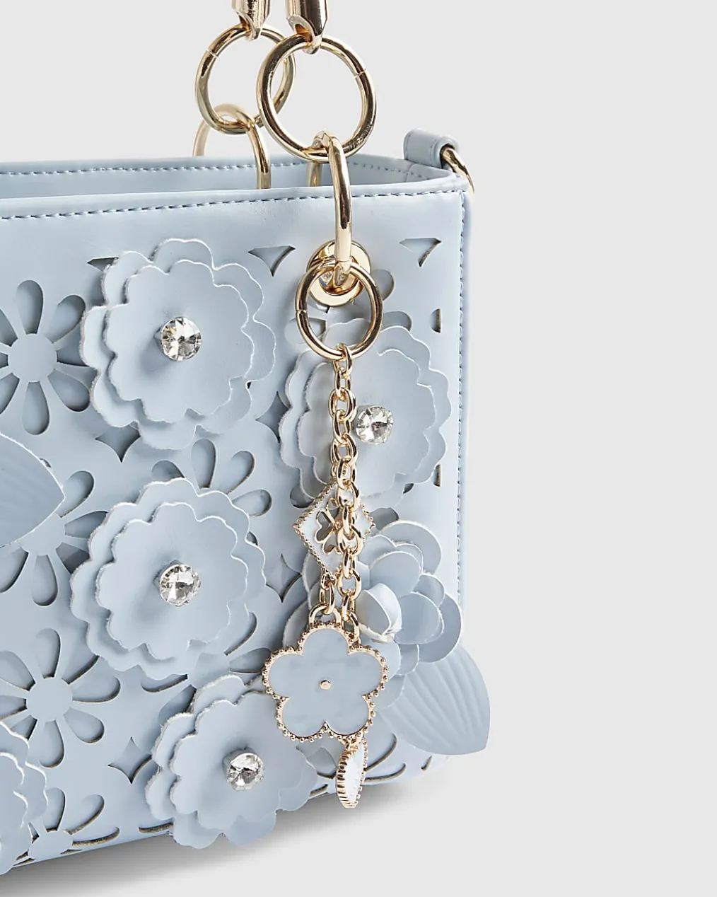Blue Laser Cut Floral Tote Bag