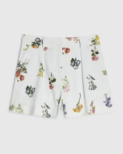 Blue Linen Blend Floral Tailored Shorts