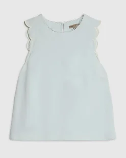 Blue Linen Blend Scallop Trim Tank Top