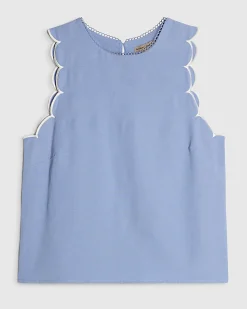 Blue Linen Blend Scallop Trim Tank Top