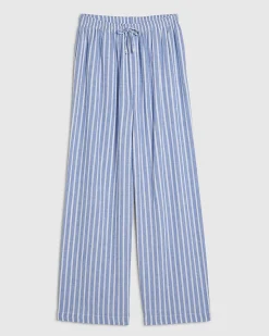 Blue Linen Blend Stripe Trousers