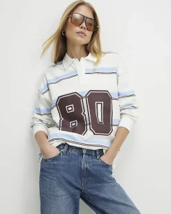 Blue Long Sleeve Stripe Number Sweatshirt