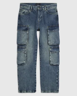 Blue Loose Fit Cargo Jeans