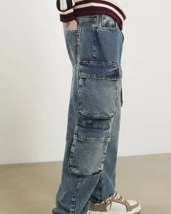 Blue Loose Fit Cargo Jeans