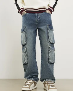 Blue Loose Fit Cargo Jeans