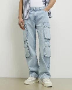 Blue Loose Fit Cargo Jeans