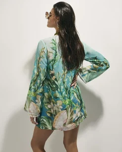 Blue Lotus Print Beach Tunic