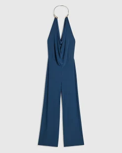 Blue Metal Trim Cowl Neck Jumpsuit