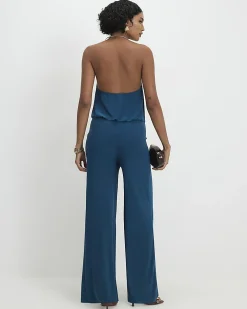 Blue Metal Trim Cowl Neck Jumpsuit