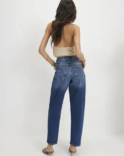 Blue Mid Rise Barrel Leg Jeans