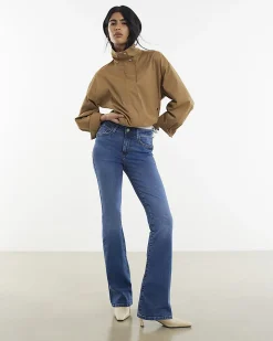 Blue Mid Rise Flared Jeans