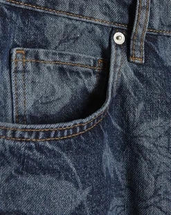 Blue Mid Rise Floral Bootcut Jeans