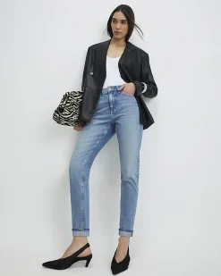 Blue Mid Rise Mom Sculpt Jeans